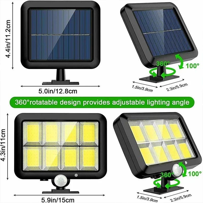 Lampa Solarna LED COB z Czujnikiem Ruchu – Wodoodporna Lampy Solarne Ogrodowe, 100 Diod, IP65, 3 Tryby Oświetlenia 2