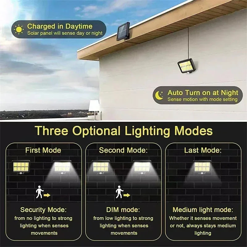 Lampa Solarna LED COB z Czujnikiem Ruchu – Wodoodporna Lampy Solarne Ogrodowe, 100 Diod, IP65, 3 Tryby Oświetlenia 4