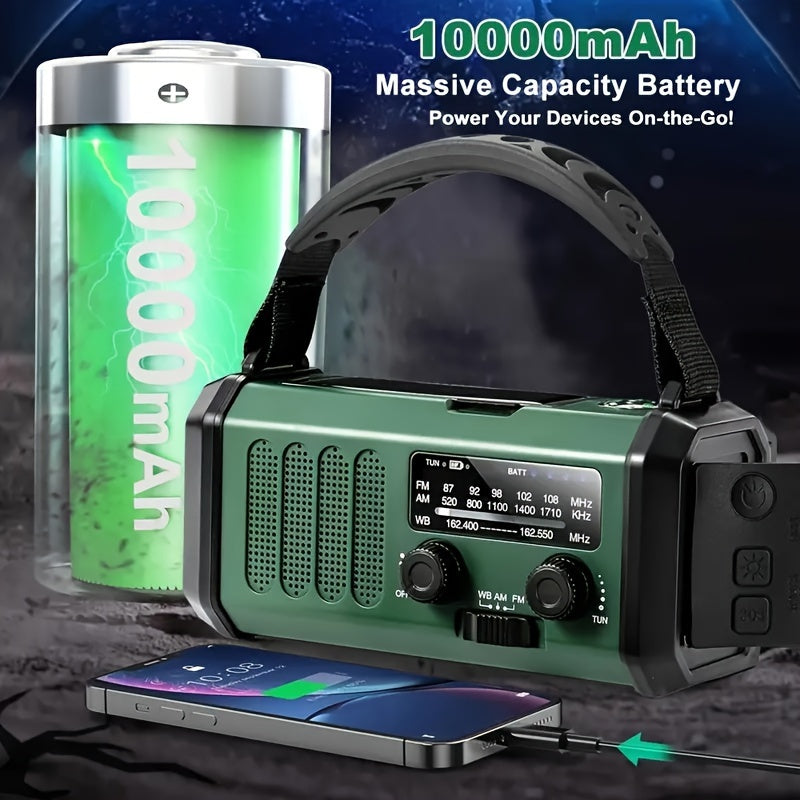Radio Awaryjne 10 000 mAh z Powerbankiem, Panel Słoneczny, Korba, USB-C, LED, Alarm SOS, Kompas – Wielofunkcyjne, Kompaktowe 1