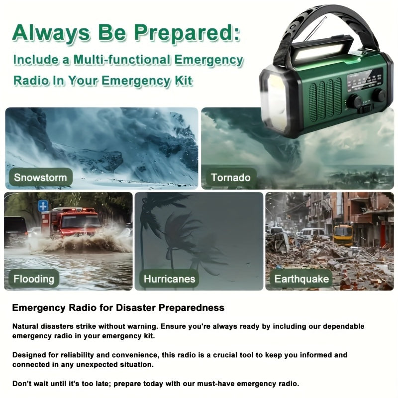 Radio Awaryjne 10 000 mAh z Powerbankiem, Panel Słoneczny, Korba, USB-C, LED, Alarm SOS, Kompas – Wielofunkcyjne, Kompaktowe 6