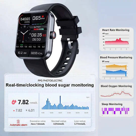 Smartwatch z nieinwazyjnym pomiarem glukozy, monitorowanie tętna i snu – 1,91 cala, wodoodporny 2