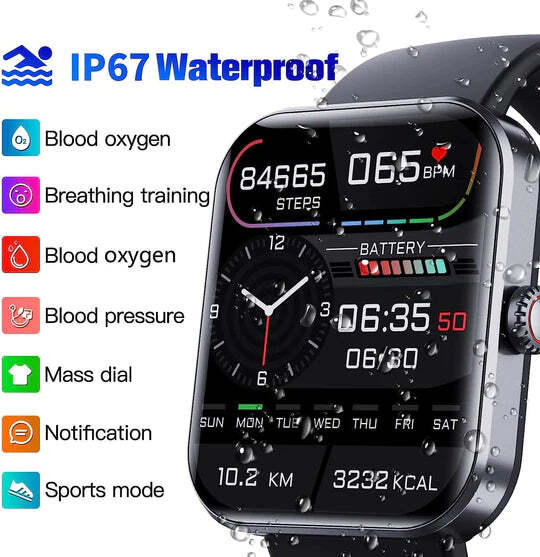 Smartwatch z nieinwazyjnym pomiarem glukozy, monitorowanie tętna i snu – 1,91 cala, wodoodporny 4