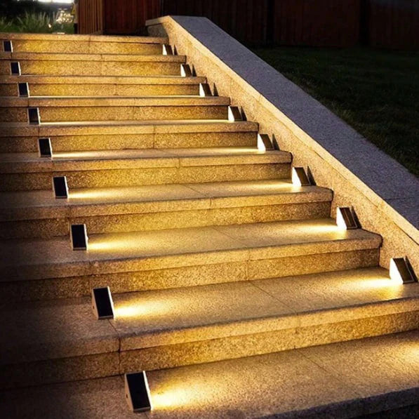 Solarna Lampa Ogrodowa LED, Oświetlenie Zewnętrzne do Schodów, Odporna na Warunki Atmosferyczne, Ciepła Biel, Łatwy Montaż 0