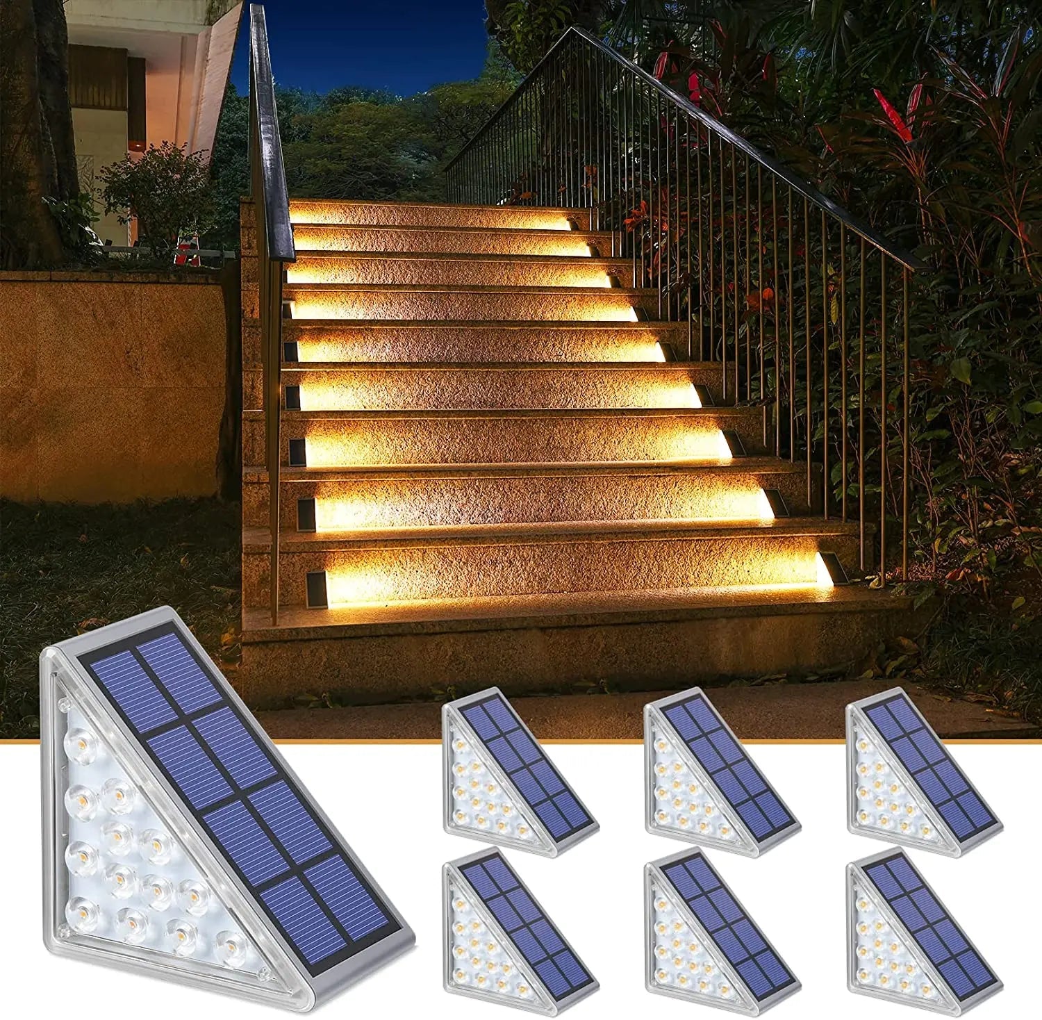 Solarna Lampa Ogrodowa LED, Oświetlenie Zewnętrzne do Schodów, Odporna na Warunki Atmosferyczne, Ciepła Biel, Łatwy Montaż 1