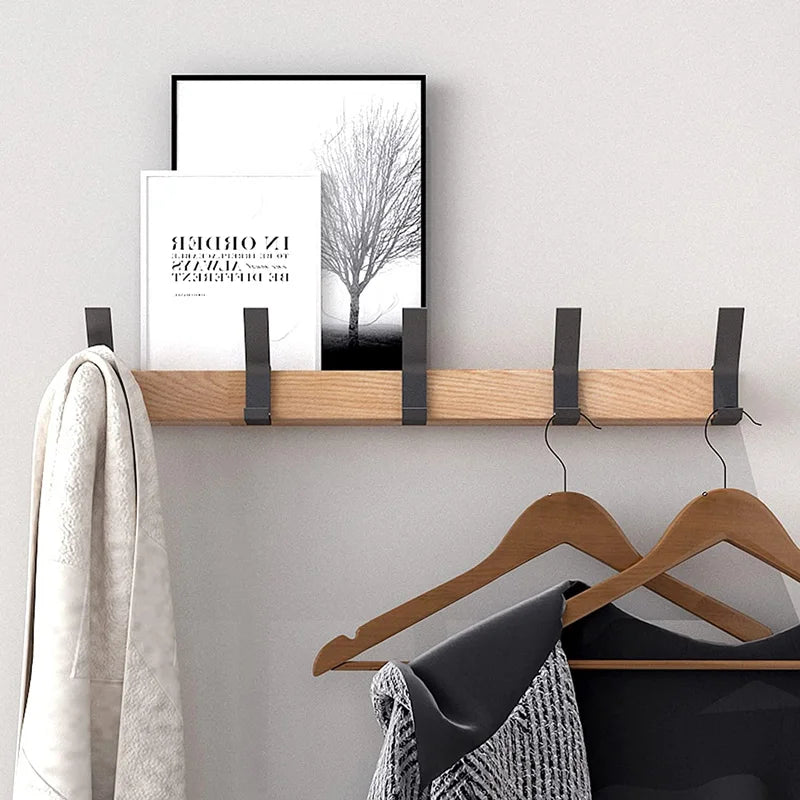 Wieszak Ścienny na Ubrania z Ruchomymi Haczykami – Skandynawski Design z Drewna i Aluminium do Przedpokoju 2