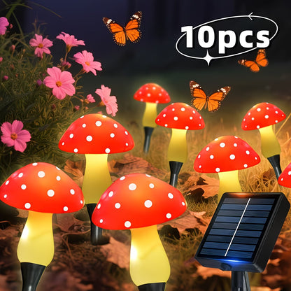 Solarne Lampki Ogrodowe LED Grzybki 10 szt | 12 Trybów | Wodoodporne IPX4 | Dekoracja Ogrodu