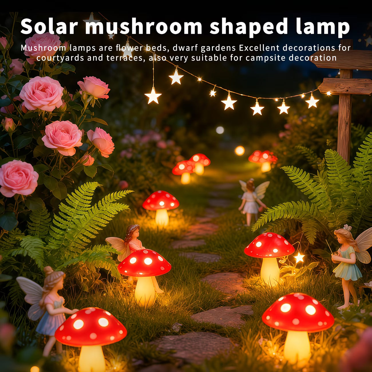Solarne Lampki Ogrodowe LED Grzybki 10 szt | 12 Trybów | Wodoodporne IPX4 | Dekoracja Ogrodu