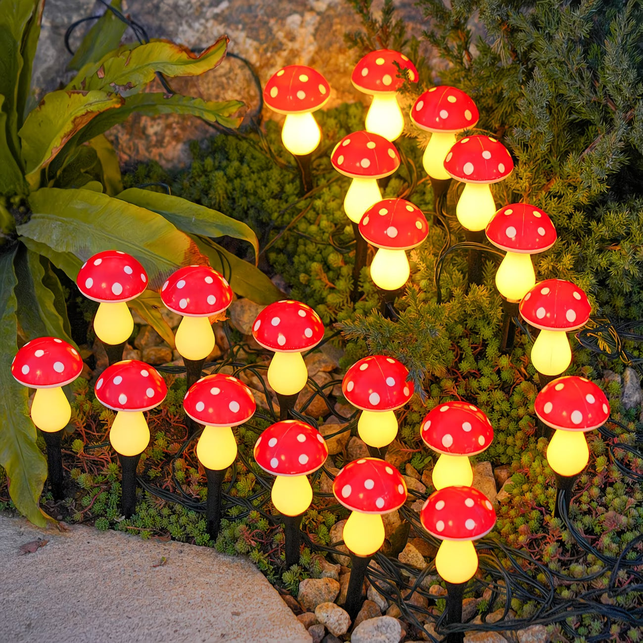 Solarne Lampki Ogrodowe LED Grzybki 10 szt | 12 Trybów | Wodoodporne IPX4 | Dekoracja Ogrodu